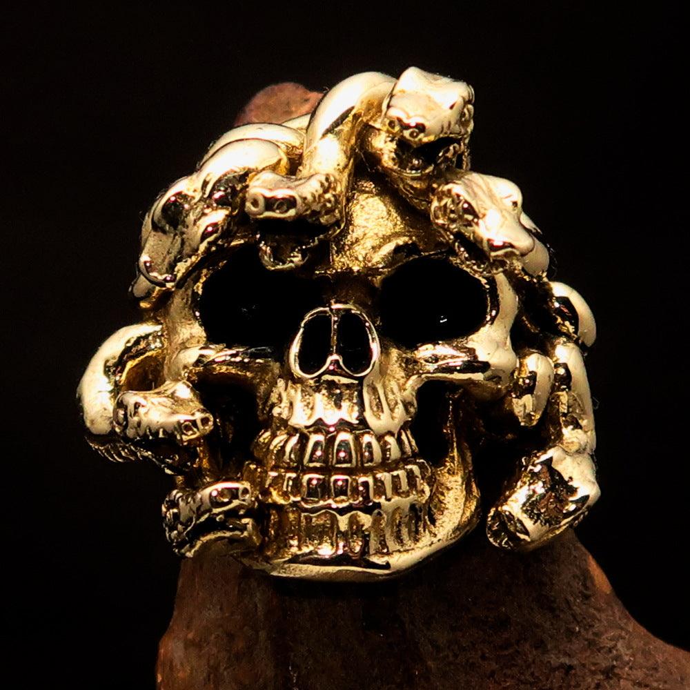 Excellent crafted Men's Medusa Snake Skull Ring - Antiqued Brass