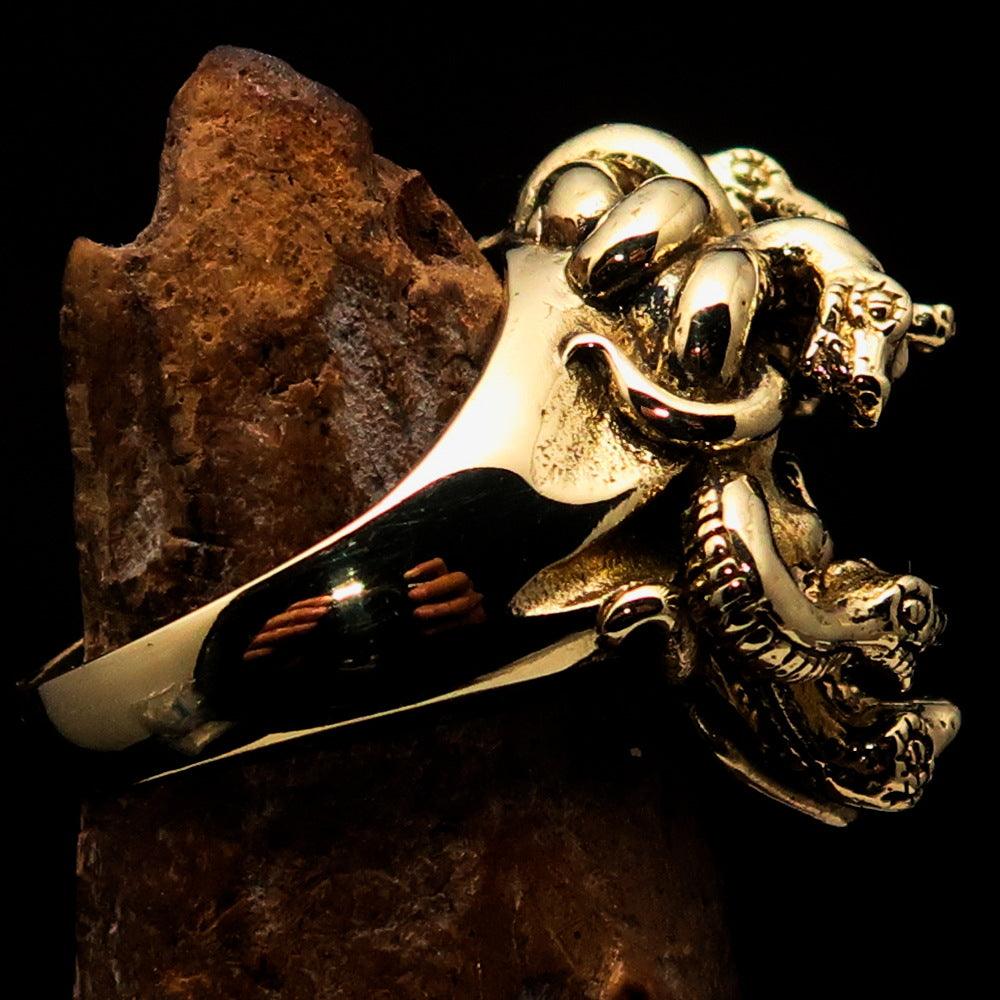 Excellent crafted Men's Medusa Snake Skull Ring - Antiqued Brass