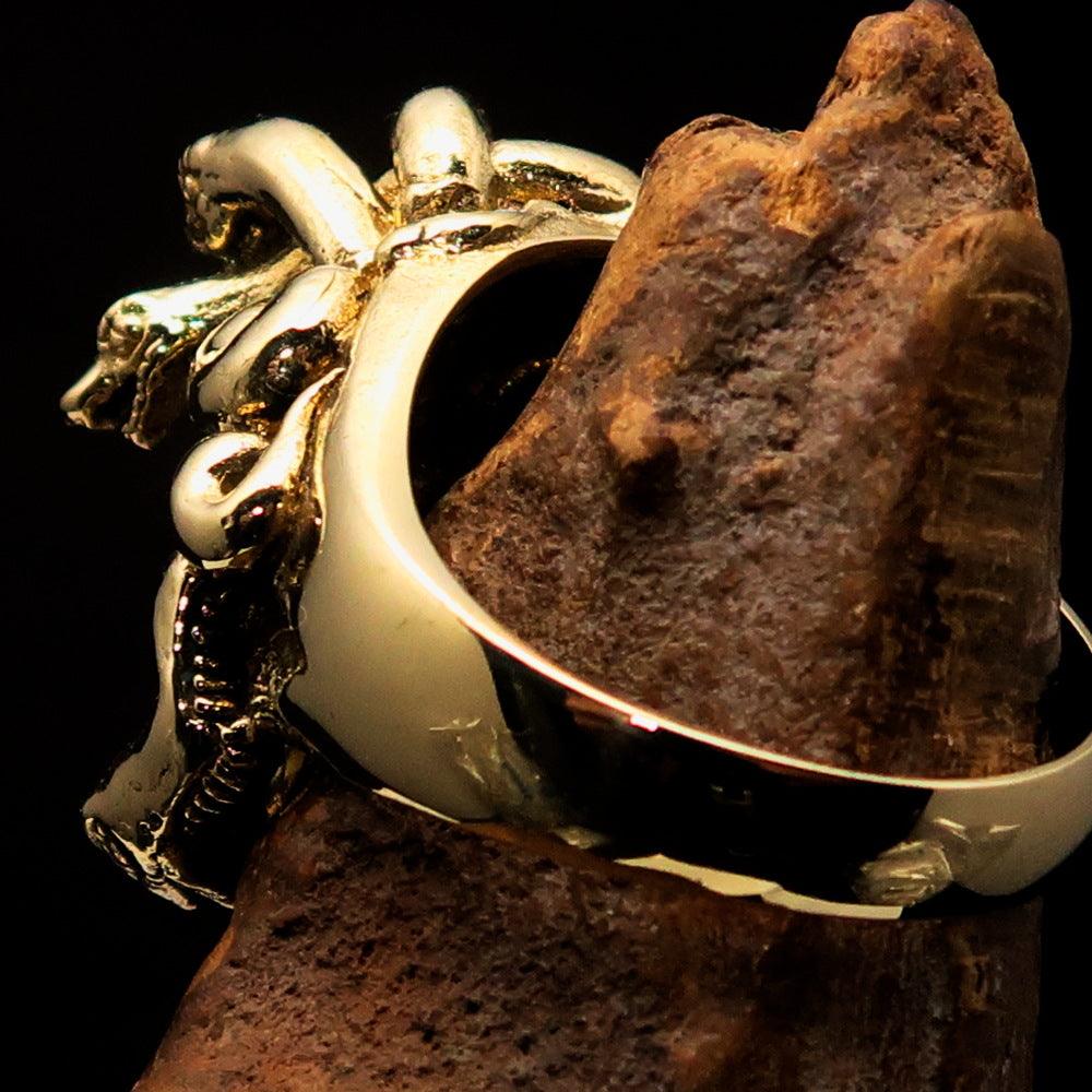 Excellent crafted Men's Medusa Snake Skull Ring - Antiqued Brass