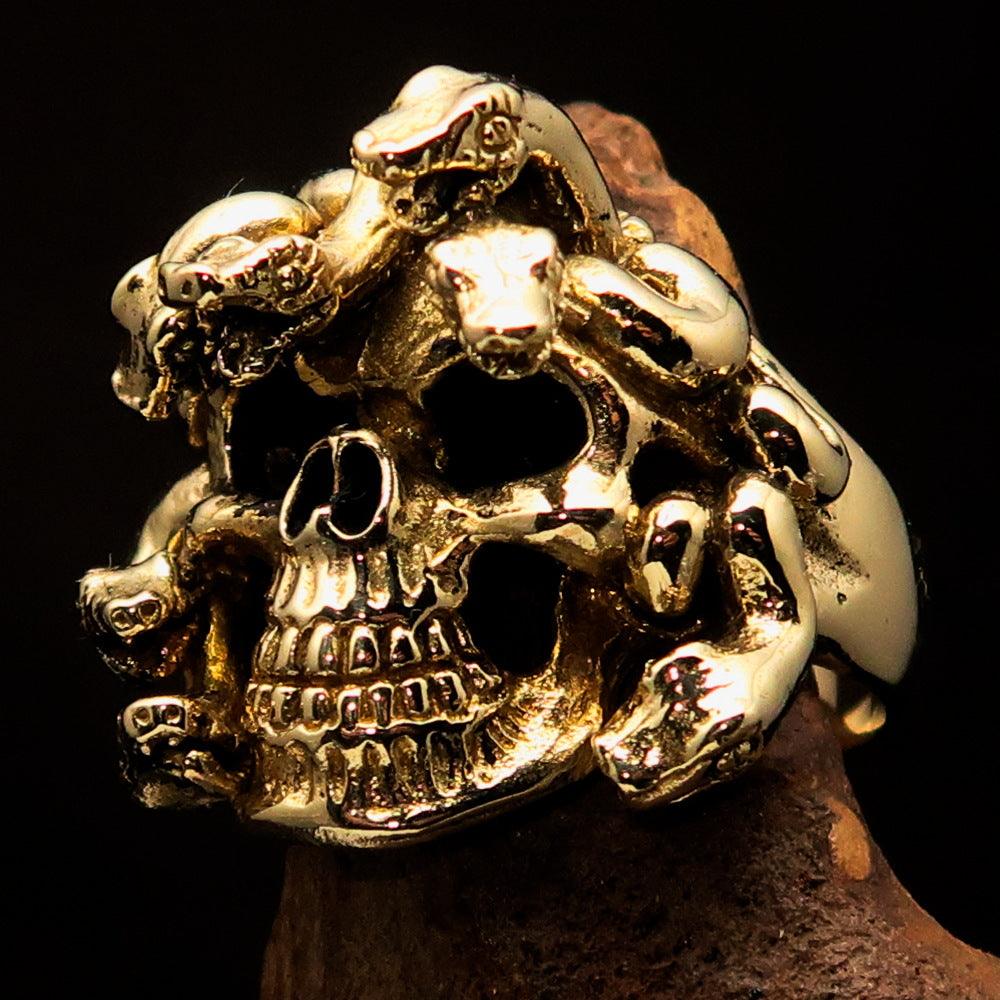 Excellent crafted Men's Medusa Snake Skull Ring - Antiqued Brass