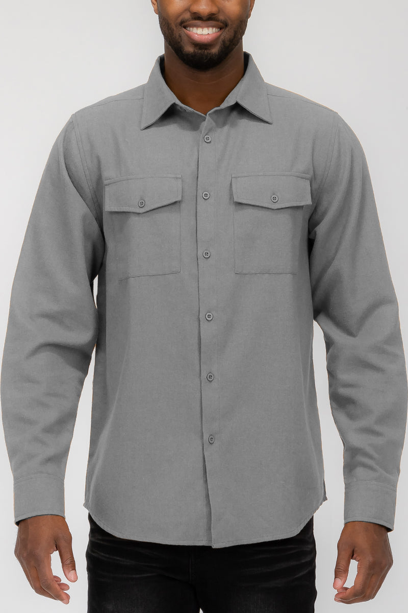 Plain Staple Plaid Brushed Flannel Shirt Jacket Shacket FL201
