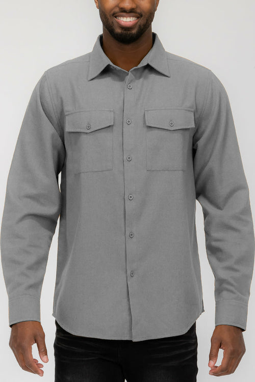 Plain Staple Plaid Brushed Flannel Shirt Jacket Shacket FL201