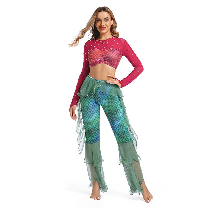 Mermaid Costume Women Halloween Cosplay Sexy Party Long sleeves