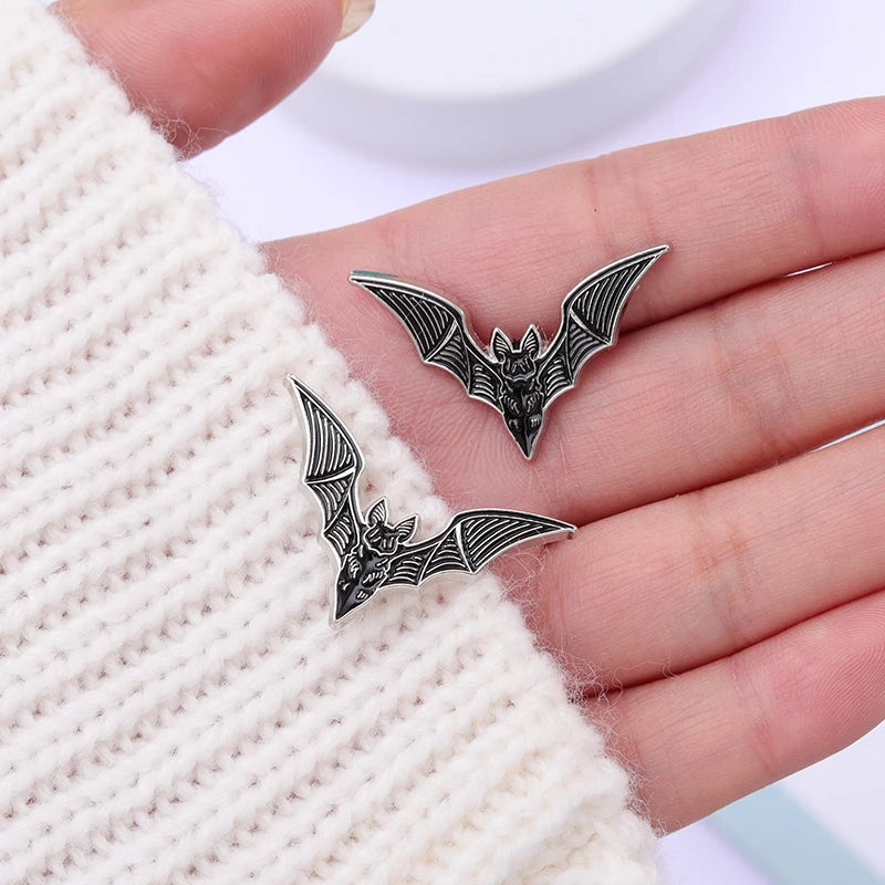 2pcs Bat Enamel Pins Gothic Punk Witch Halloween Brooch Collar Badge