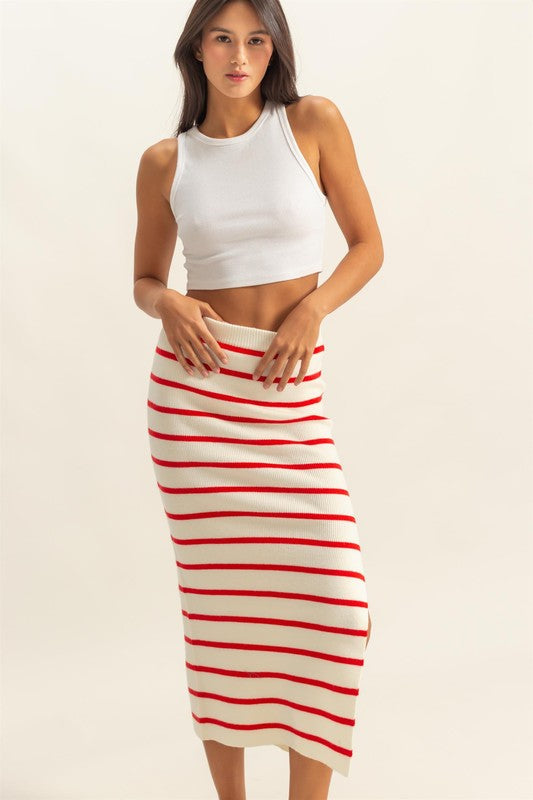 HYFVE Side Slit Striped Bodycon Sweater Skirt