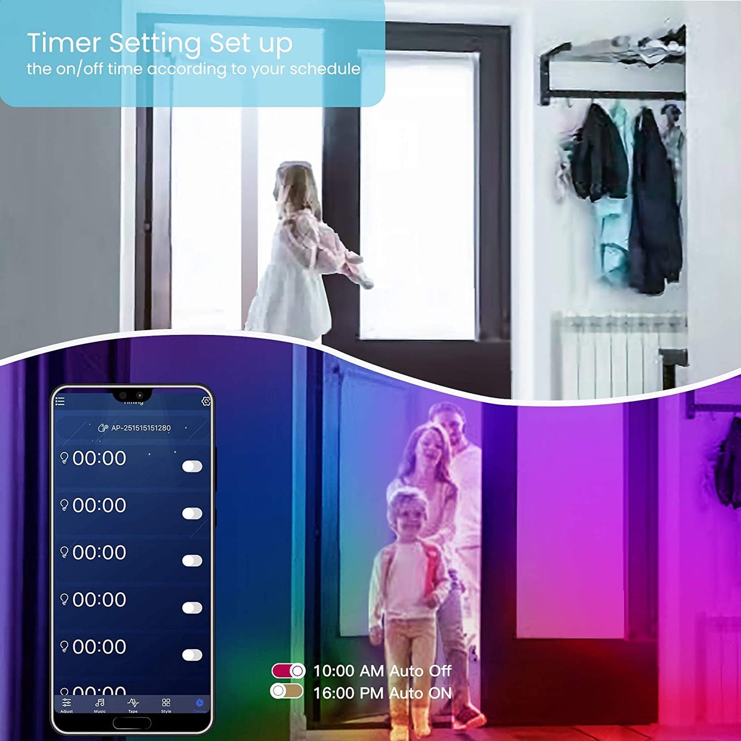 50 FT LED Strip Lights,Bluetooth LED Lights for Bedroom, Color