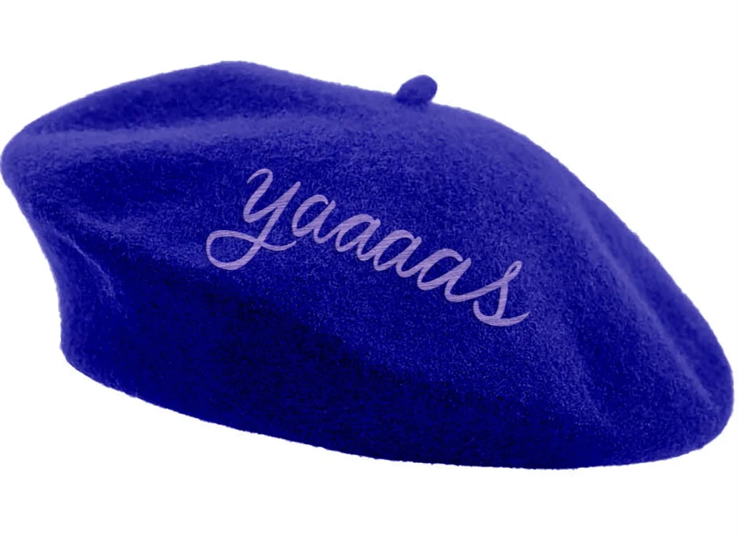 Embroidered Berets in 5 Fun Colors and Sayings | Wool and Nylon