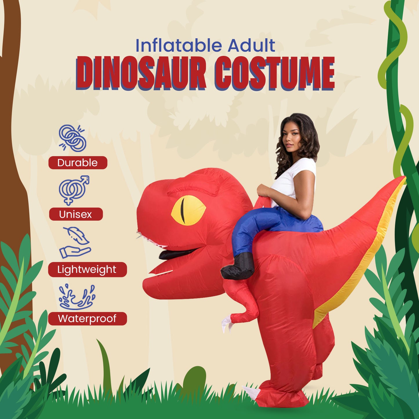 Adult Giant Head Ride-on Dinosaur Inflatable Costume Halloween Cosplay – Trendy Drop 2025 Edition