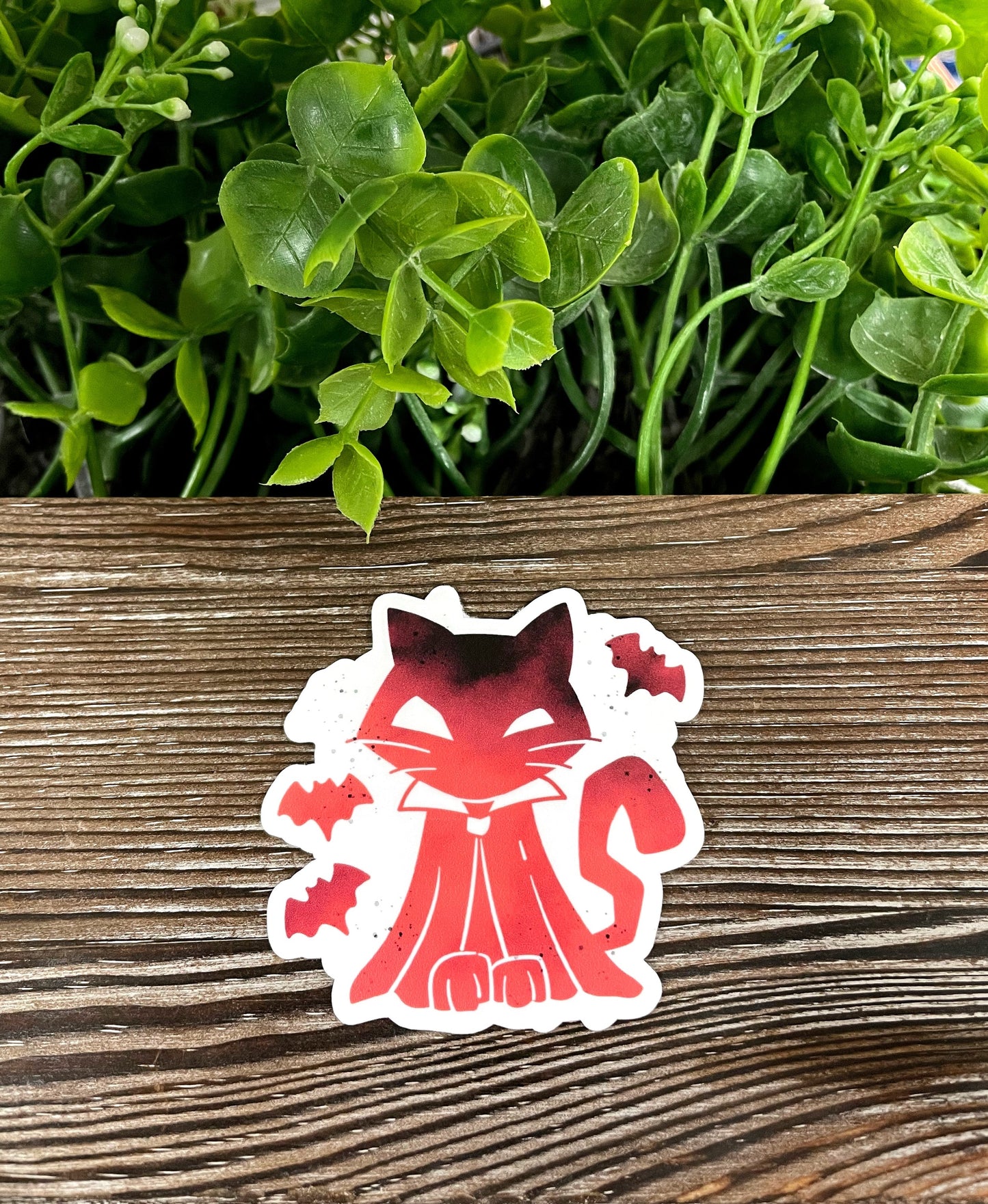 Halloween Orange Cat and Bats, Die Cut Vinyl Sticker, Boho Fun, Water