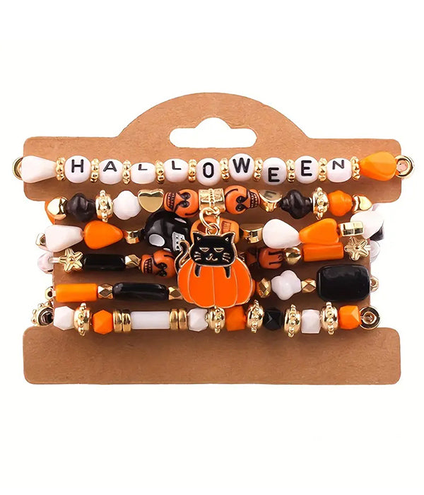HALLOWEEN THEME MIX CLAY BEAD 6 STRETCH BRACELET SET - CAT – Trendy Drop 2025 Edition