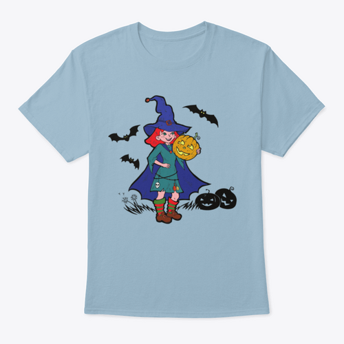 Little Witch With Bats And Pumpkins, Cartoon Vector Illustration