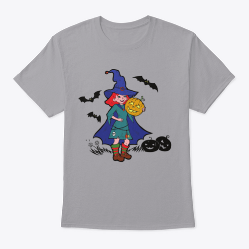 Little Witch With Bats And Pumpkins, Cartoon Vector Illustration