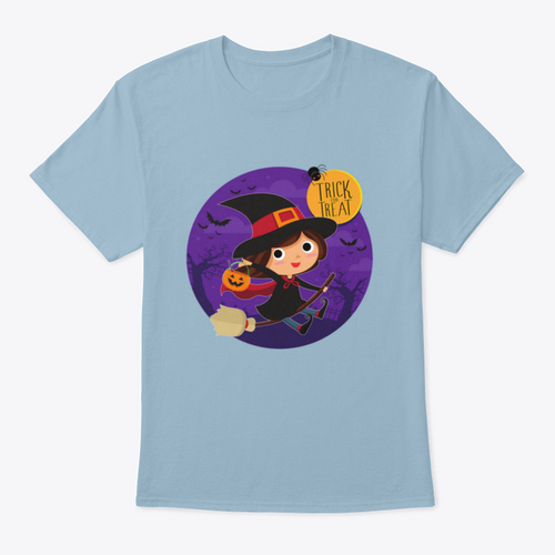 Cute Witch On Broom Vector Cartoon Illustration Shirt Design