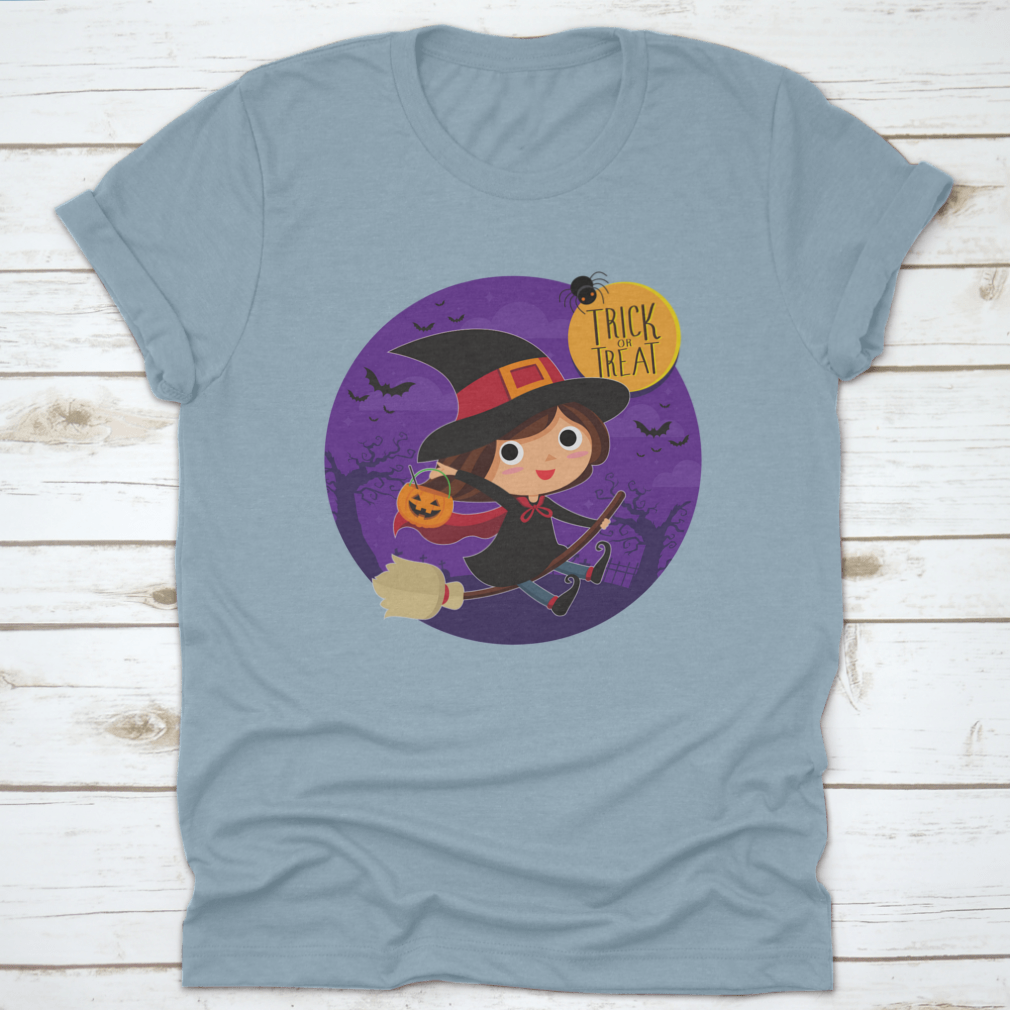 Cute Witch On Broom Vector Cartoon Illustration Shirt Design