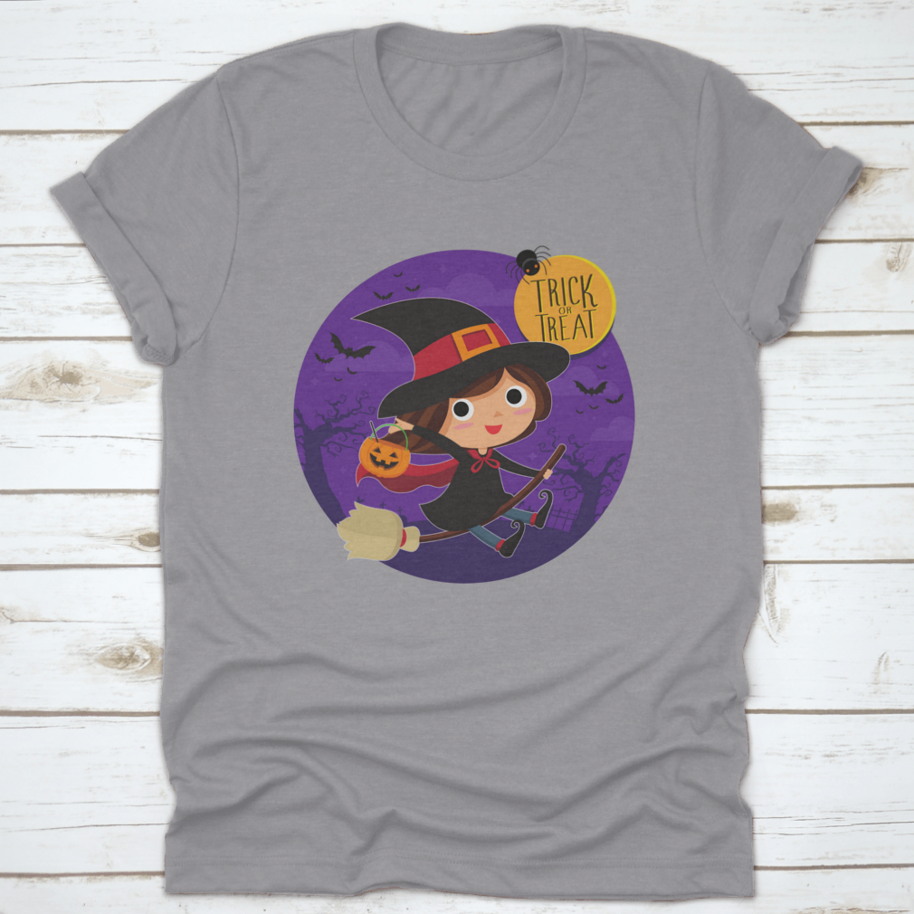 Cute Witch On Broom Vector Cartoon Illustration Shirt Design
