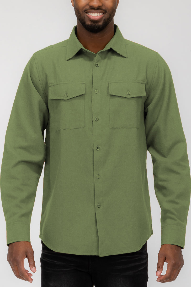 Plain Staple Plaid Brushed Flannel Shirt Jacket Shacket FL201