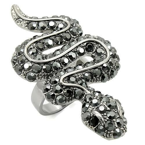 Ruthenium Brass Ring with Top Grade Crystal in Jet
