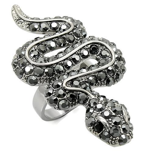 Ruthenium Brass Ring with Top Grade Crystal in Jet