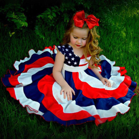 Toddler Girls' Independence Day Dress Red White & Blue Stripes And