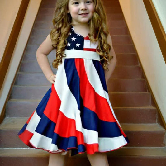 Toddler Girls' Independence Day Dress Red White & Blue Stripes And