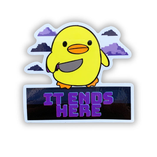 Knife Duck It Ends Here Sticker | Yellow Duck 90s Video Game Inspired