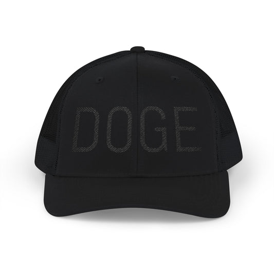 Black-on-Black DOGE Snapback Hat – Elon Style Trucker Cap | Funny Gift for Crypto Fans