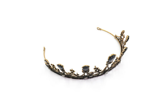 Midnight Blossom Tiara Crown in Gold with Black Gems | Royalty Crown