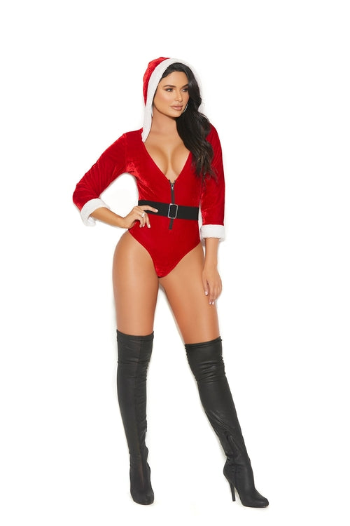 Santas Tease - 2 Pc, Costume Includes Velvet Teddy With 3/4 Sleeves,