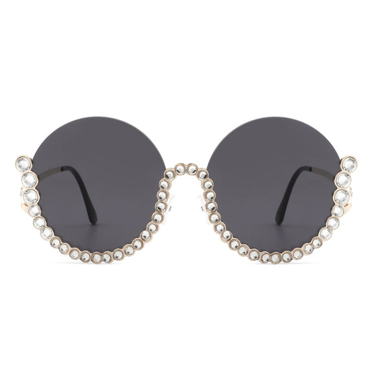 Gloriana - Women Circle Half Frame Oversize Rhinestone Fashion Round