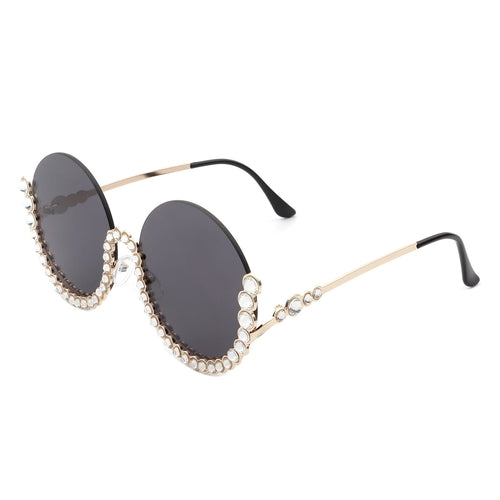 Gloriana - Women Circle Half Frame Oversize Rhinestone Fashion Round