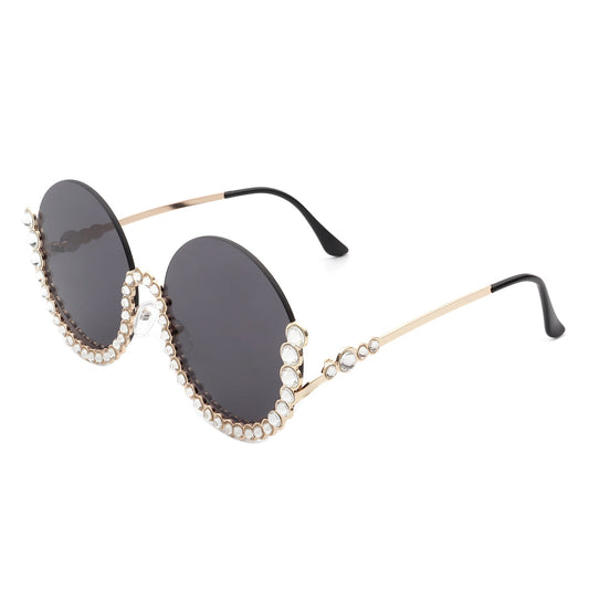 Gloriana - Women Circle Half Frame Oversize Rhinestone Fashion Round