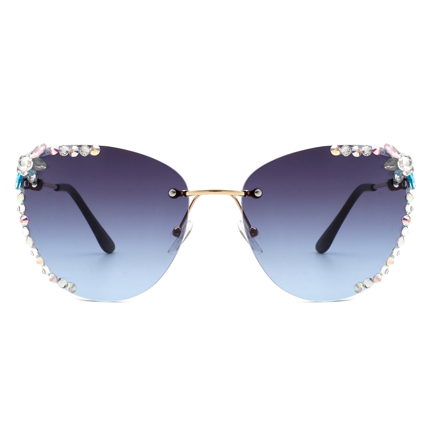 Nightbri - Women Rimless Tinted Chic Rhinestone Fashion Cat Eye Sungla