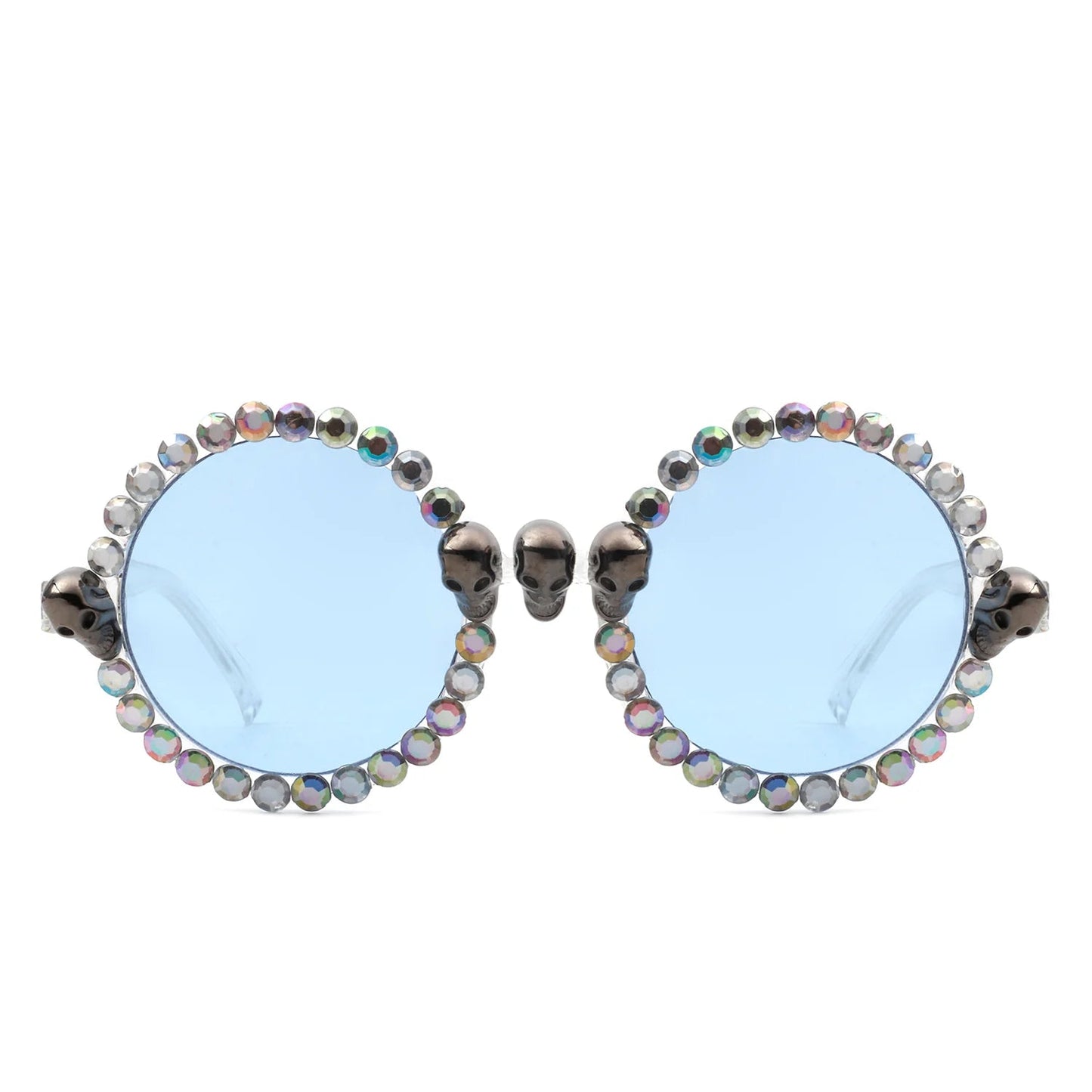 Aerion - Retro Round Gothic Rhinestone Skull Party Sunglasses