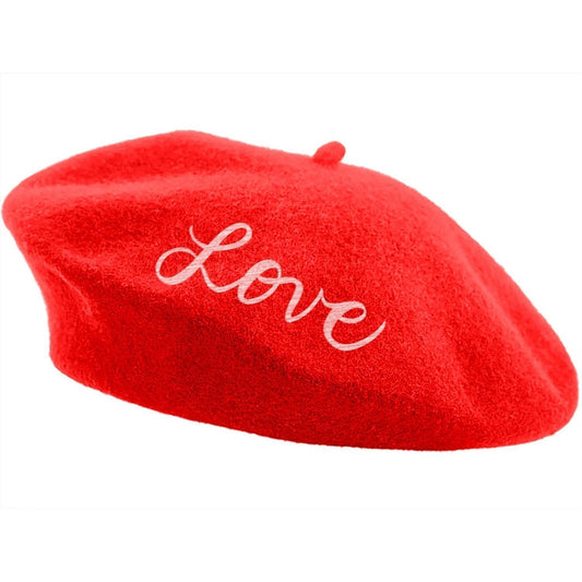 Hello Embroidered Beret in Yellow