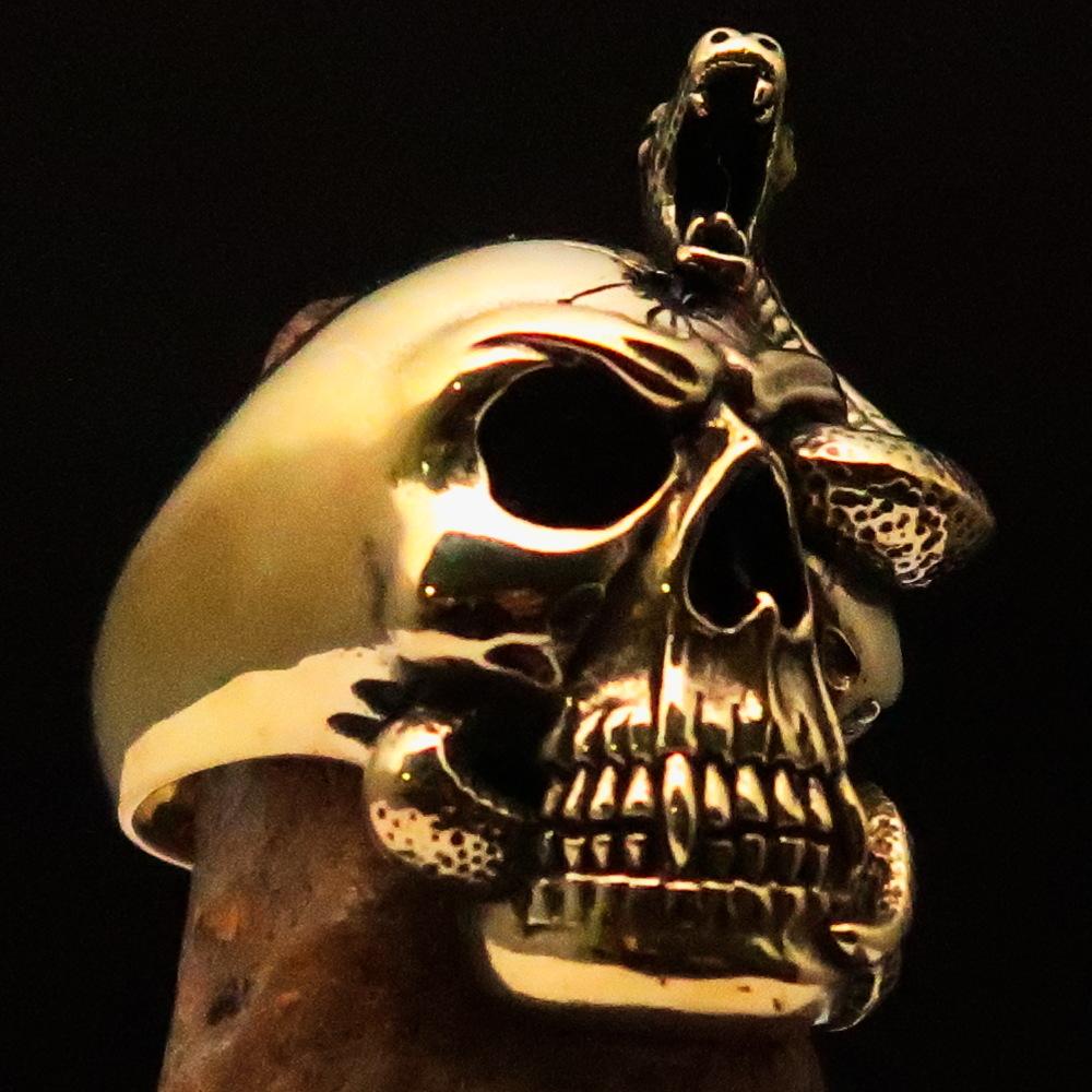 Excellent crafted Men's Brass Biker Ring Dead Outlaw Skull Snake