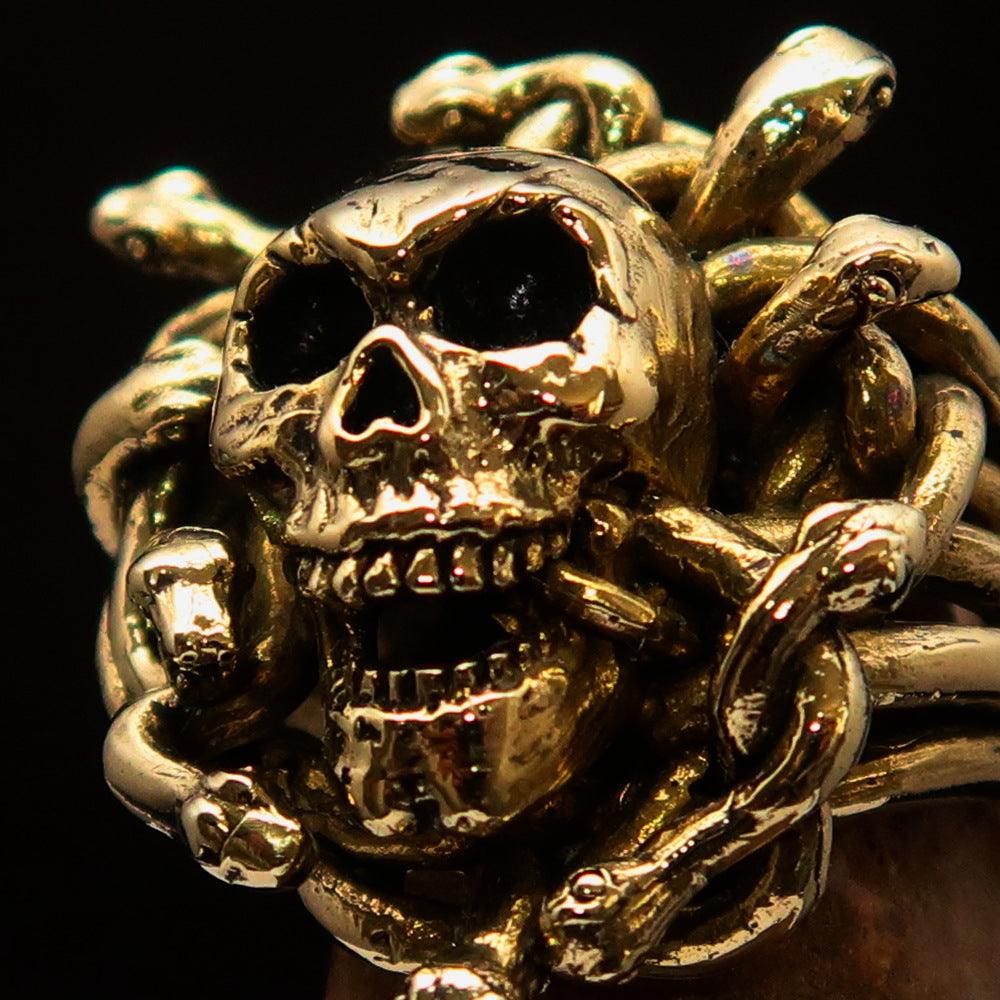 Excellent crafted Men's Medusa Head Skull Ring - antiqued Brass