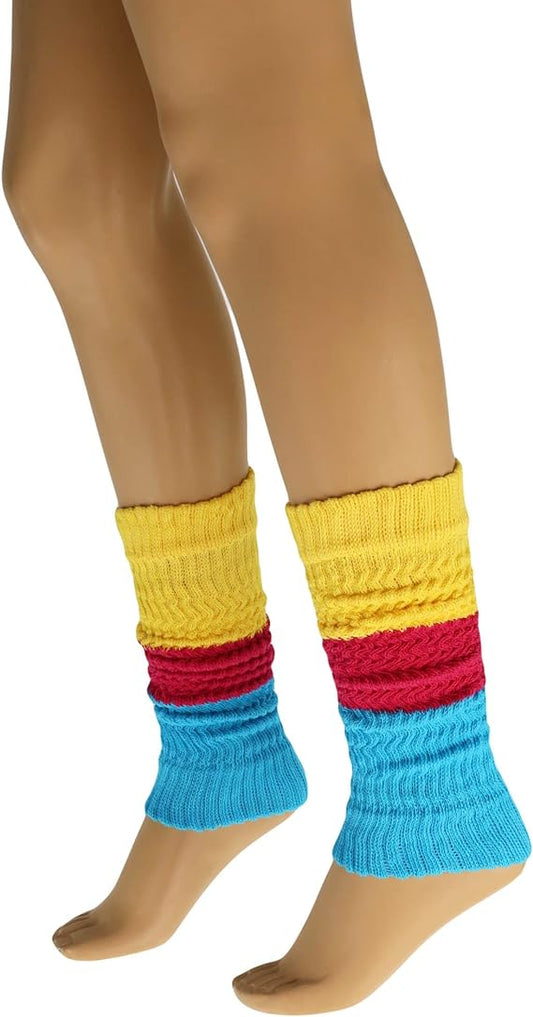 1 Pair Women's Colorful Cotton Knitted Leg Warmers 21 Inches Soft and