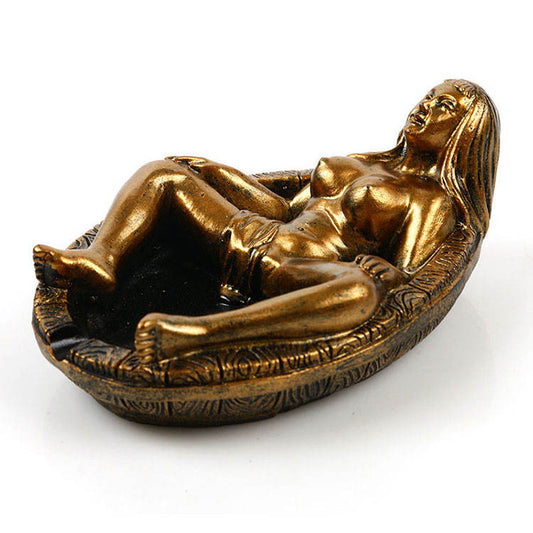 Vintage Gold Resin Ashtray Knic-knack Figurine of a Beautiful Woman