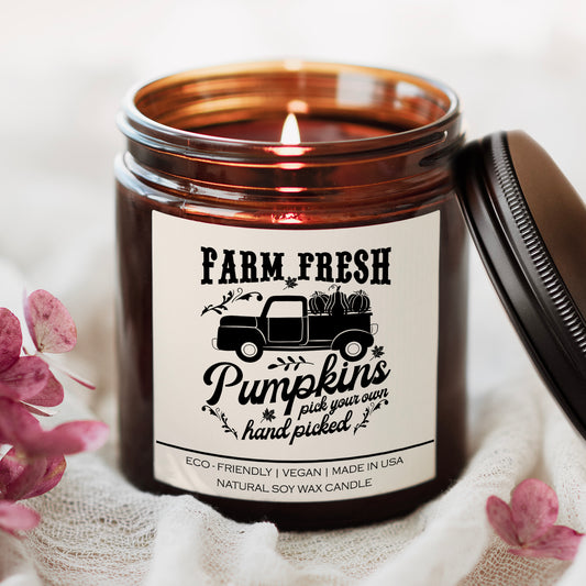 Farm fresh pumpkins pick your own hand picked Candle