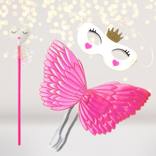 Fairy Princess Pretend Play Set with Wand, Costume Mask, Wings, and