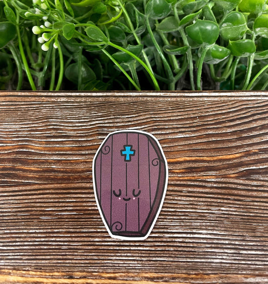 Kawaii Coffin, Die Cut Sticker, Graphic Art Vinyl, , Boho Fun |Sticker