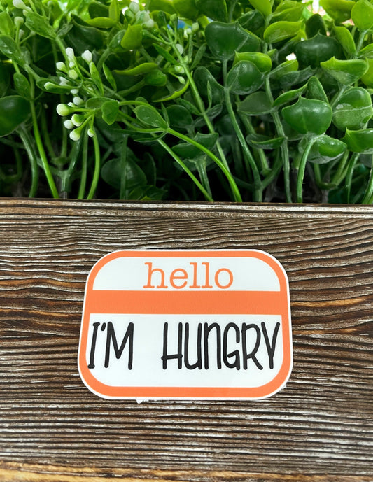 Hello I'm Hungry Badge, Die Cut Vinyl Sticker, , Boho Fun, Water