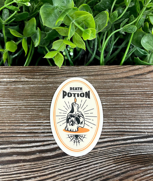 Death Potion Label, Die Cut Vinyl Sticker, Skull and Candle, Boho Fun,