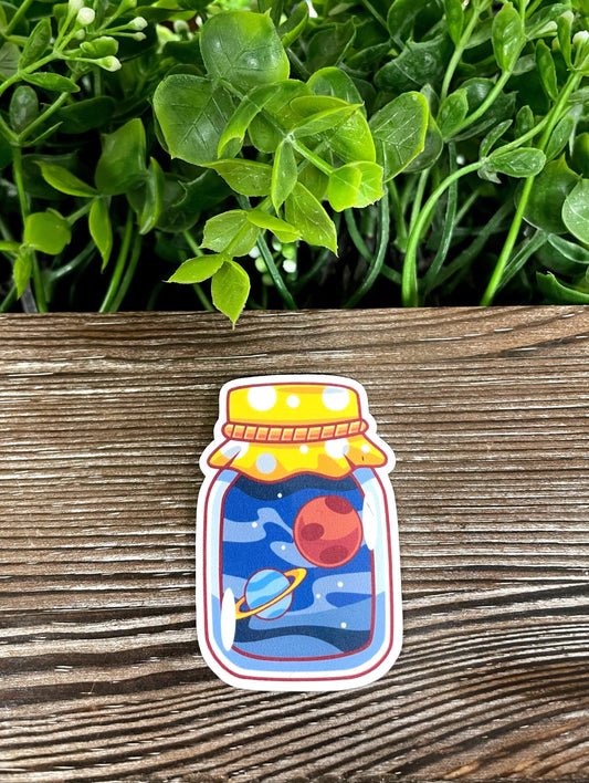 Outer Space in a Mason Jar, Die Cut Vinyl Sticker, Boho Fun, Water