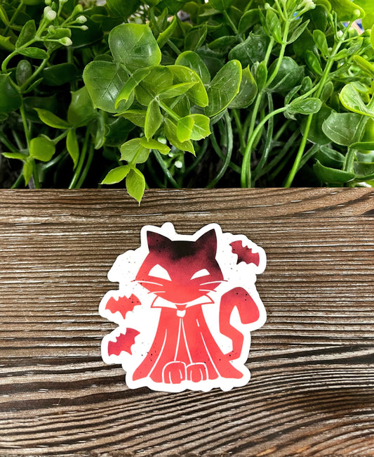 Halloween Orange Cat and Bats, Die Cut Vinyl Sticker, Boho Fun, Water