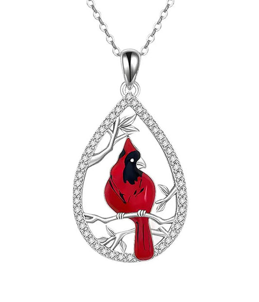 CARDINAL BIRD AND TEARDROP PENDANT NECKLACE