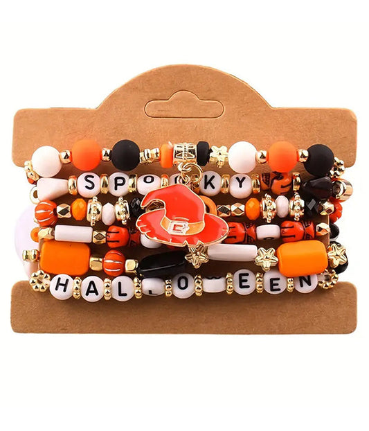 HALLOWEEN THEME MIX CLAY BEAD 6 STRETCH BRACELET SET - WITCH HAT – Trendy Drop 2025 Edition