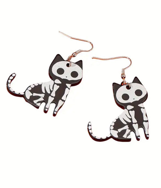 HALLOWEEN THEME ACRYLIC SKELETON CAT EARRING – Trendy Drop 2025 Edition