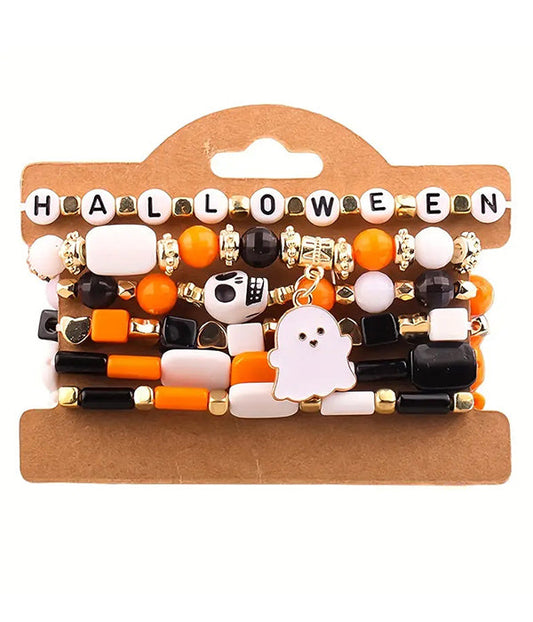HALLOWEEN THEME MIX CLAY BEAD 6 STRETCH BRACELET SET - GHOST – Trendy Drop 2025 Edition