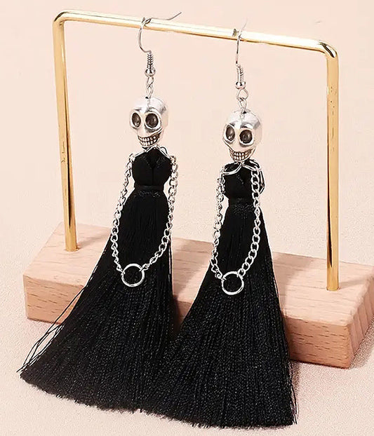HALLOWEEN THEME HAUNTING SKELETON SKULL BRIDE TASSEL DROP EARRING – Trendy Drop 2025 Edition